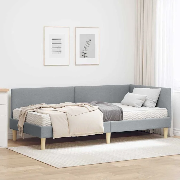 vidaXL Eckbettgestell mit Matratze 2 stk. Hellgrau 100 x 200 cm Stoff 3393749 – Bild 1