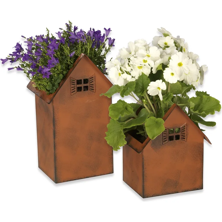 Hoberg Blumenkasten Rost-Pflanztöpfe 2er-Set 20cm & 28cm (2 St), Deko Garten Balkon Terrasse Pflanzgefäß Windlicht
