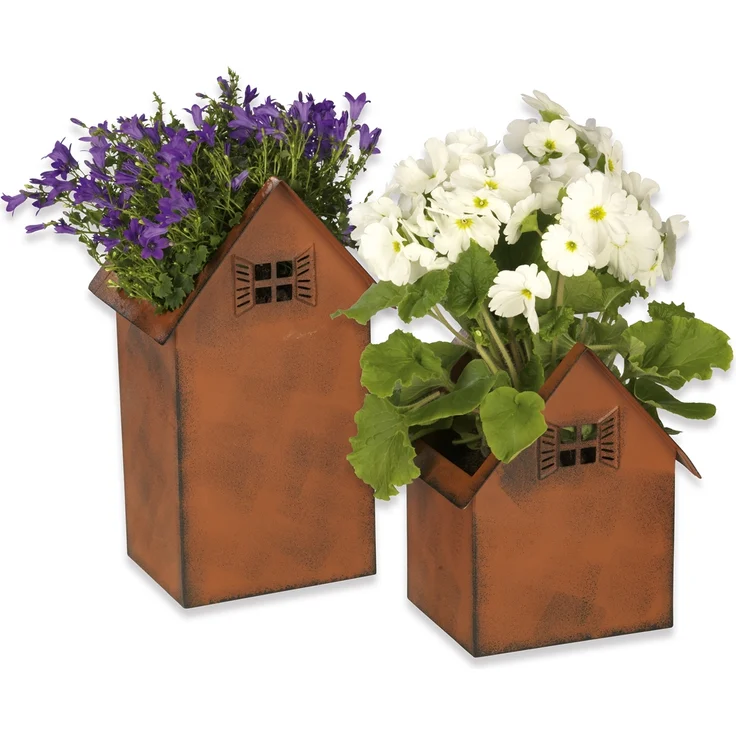 Hoberg Blumenkasten Rost-Pflanztöpfe 2er-Set 20cm & 28cm (2 St), Deko Garten Balkon Terrasse Pflanzgefäß Windlicht – Bild 1