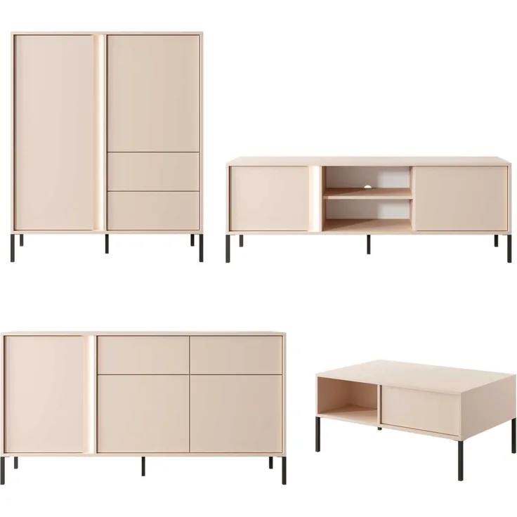 Wohnzimmer-Set Wohnwand Dast 4-teilig beige Ausführung braun