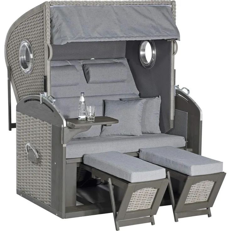 SUNNY SMART Strandkorb Rustikal 305 Z Comfort XL, BxHxT: 135 x 160 x 98 cm, Volllieger, grau