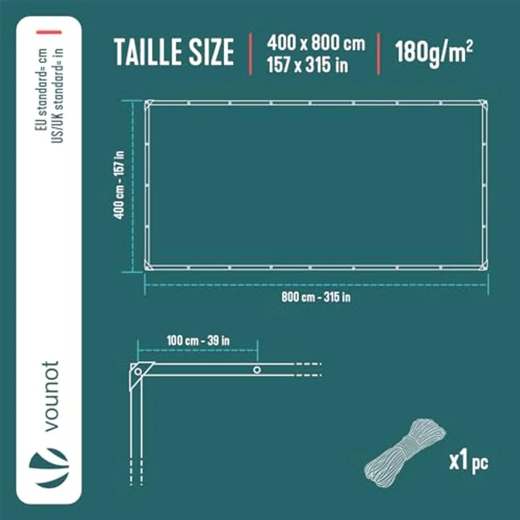 VOUNOT 4x8 m Abdeckplane 180 g/m² Wasserdicht LKW Plane mit Ösen, Schutzplane Gewebeplane für Gartenmöbel Holz Trampolin Poll Auto, Reißfest Beidseitig Beschichtet, Grau – Bild 4
