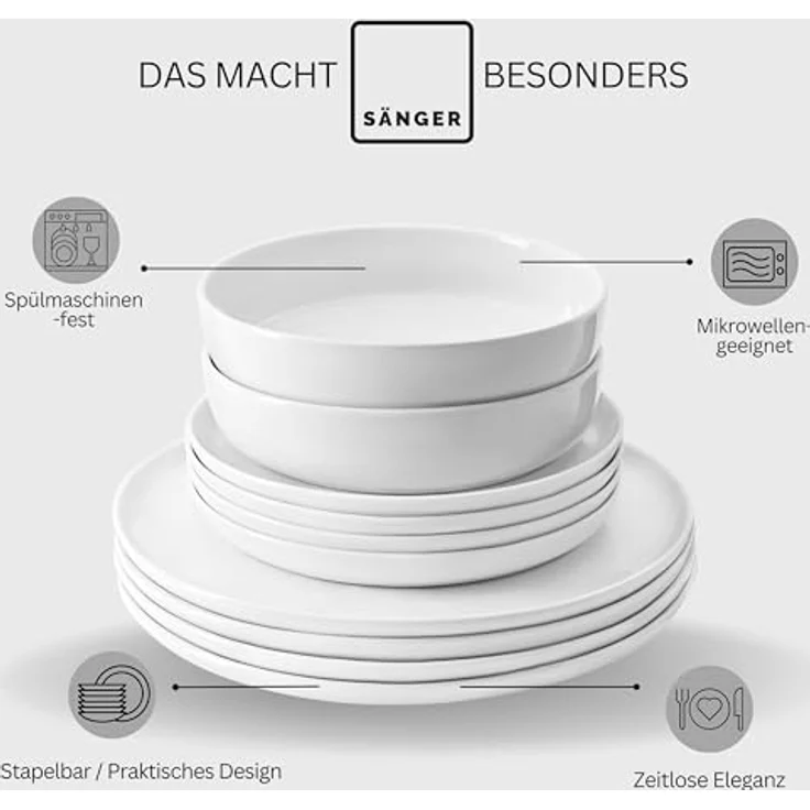 Sänger Kombiservice Marlo, Geschirrset aus hochwertigem Porzellan, 36 Teile, modernes Design für elegante Dinner – Bild 4