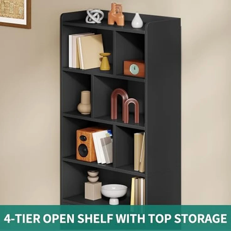 YITAHOME 4-stöckiges Bücherregal mit Türen und Schrank, freistehendes Bücherregal mit offenen Fächern für Zuhause, Büro, Wohnzimmer und Schlafzimmer, Schwarz, 60 x 30 x 159 cm – Bild 6