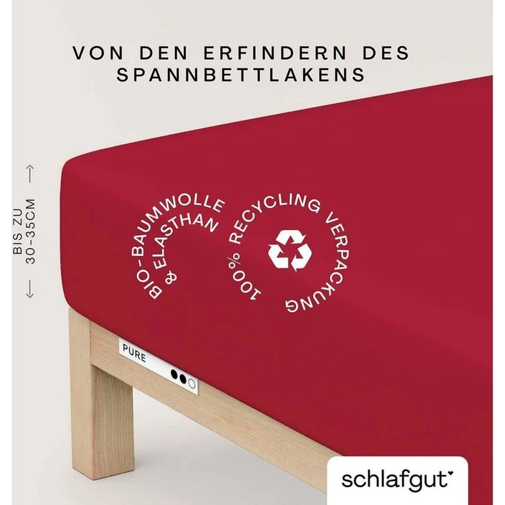Schlafgut 'Pure' Spannbettlaken, Gummizug: rundum, für Matratzen bis 30cm Höhe, Bio-Baumwolle mit Elasthan, Red Deep, XL 180x200 cm - 200x220 cm – Bild 1