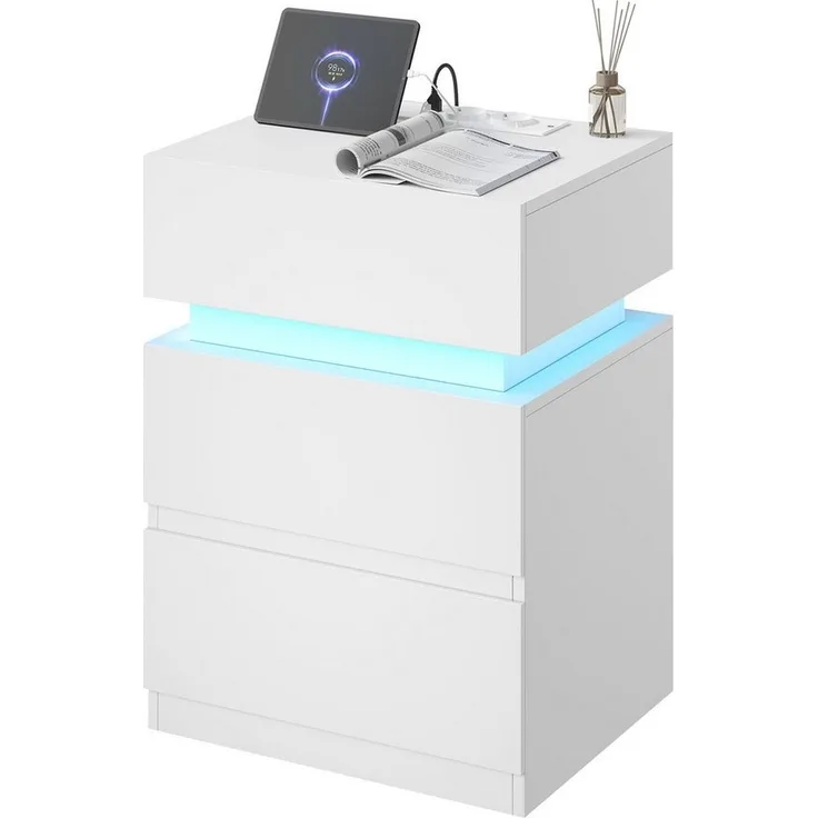 Woltu Nachttisch (1-St), Nachtschrank mit integrierter Steckdosenleiste, weiß