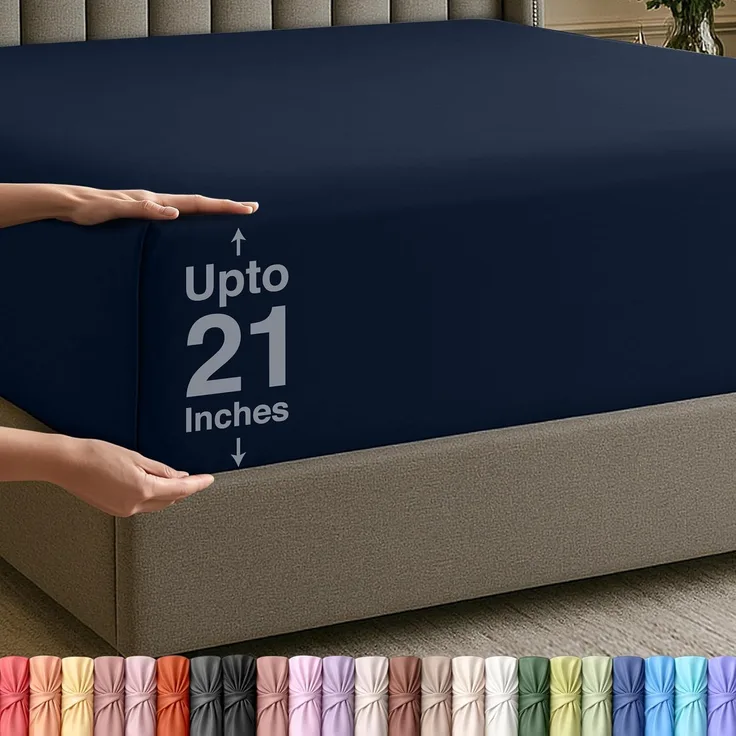 Utopia Bedding Spannbettlaken Queen – Extra tiefe Tasche – 53 cm Tiefe – Weiche Mikrofaser – Schrumpf- und farbbeständig – Pflegeleicht – Nur 1 Spannbettlaken (Marineblau)