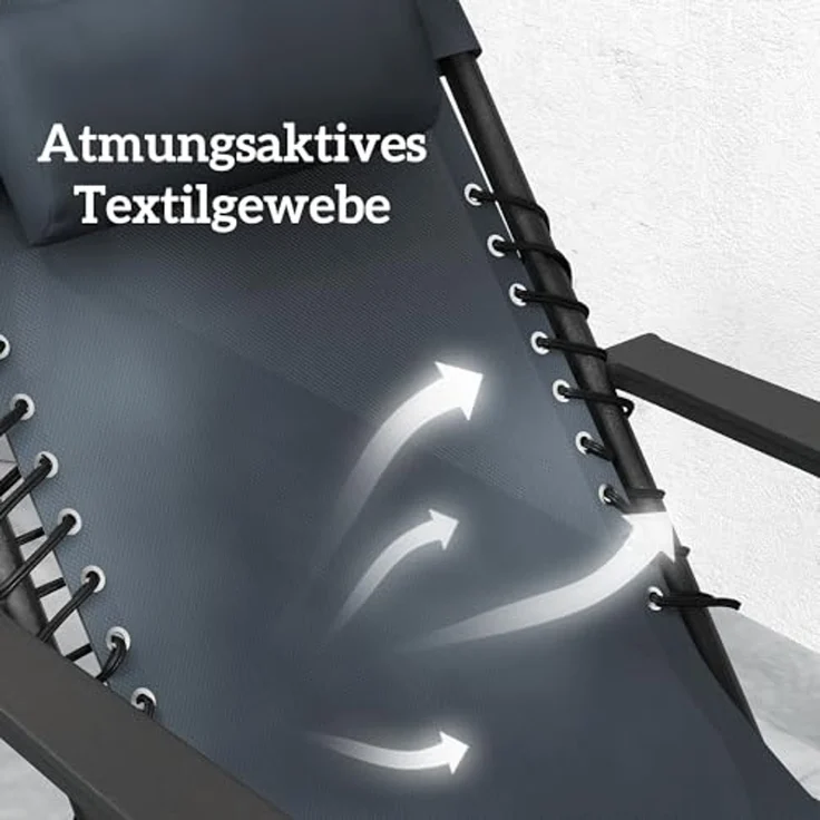 Outsunny Relaxliege mit abnehmbaren Kopfstützen, Beistelltisch, Sonnenliege 3 Teile, für Garten Terrasse Pool Grau – Bild 6