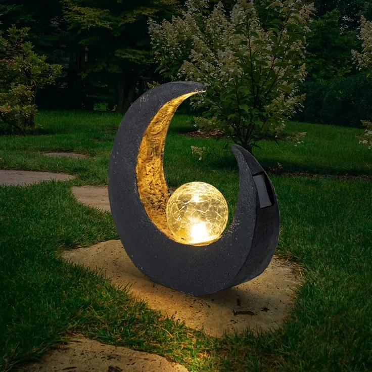 GLOBO LIGHTING Gartenleuchte, LED-Leuchtmittel fest verbaut, LED Mondsichel Solar Lampe Garten Steh Boden Beleuchtung Glas Kugel – Bild 7