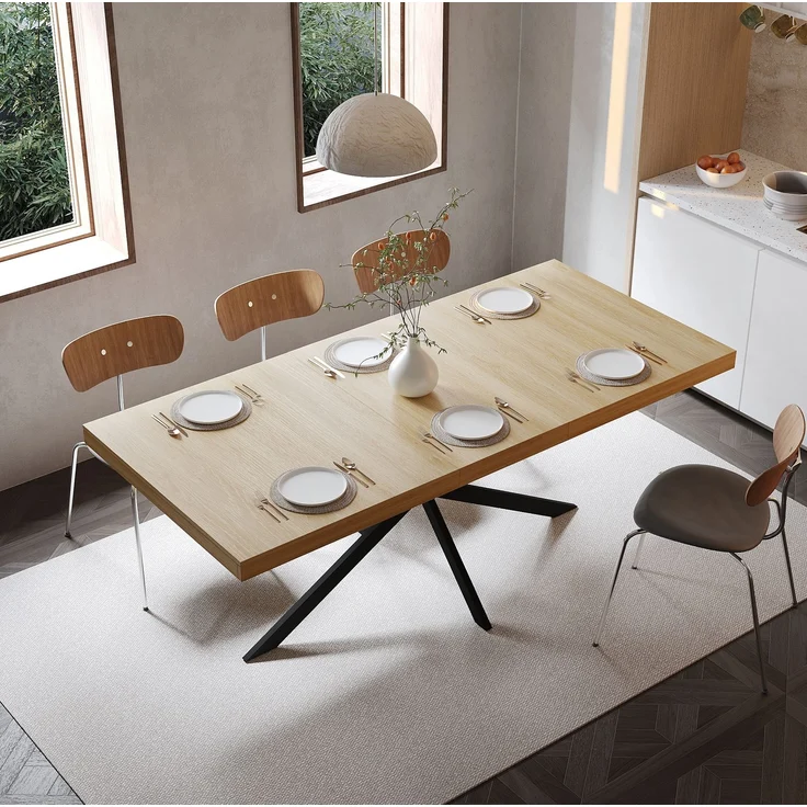 Esstisch 140-180x80x76 cm aus MDF und Metall mit Hidden Storage und Ausziehfunktion – Bild 4