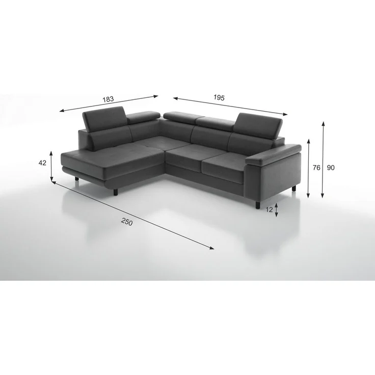 thematys Ecksofa LUNA L 250 x 183 cm, mit Schlaffunktion, mit Bettkasten, mit verstellbaren Kopfstützen, Schwarz Monolith 97), Ausrichtung Rechts – Bild 3