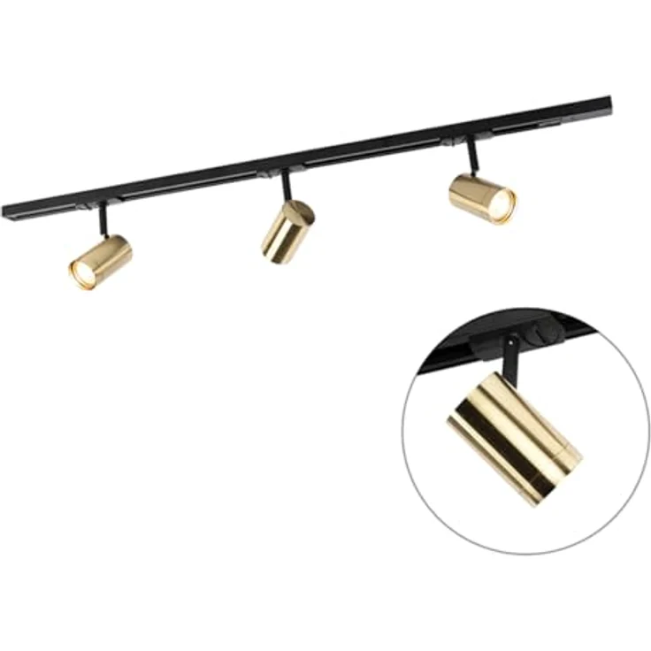 Qazqa Iconic Jeana Schienensystem Lampen Komplettset, 3-flammig, Schwarz Gold, 100cm, dimmbar, GU10 Fassung – Bild 2