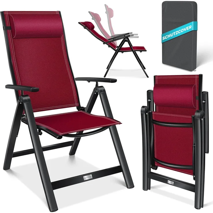 LIFERUN Hochlehner Gartenstühle 2er Set – Klappbar, Aluminium, 7-fach Verstellbare Rückenlehne, Wetterfest, Schwarz, Für Balkon & Camping
