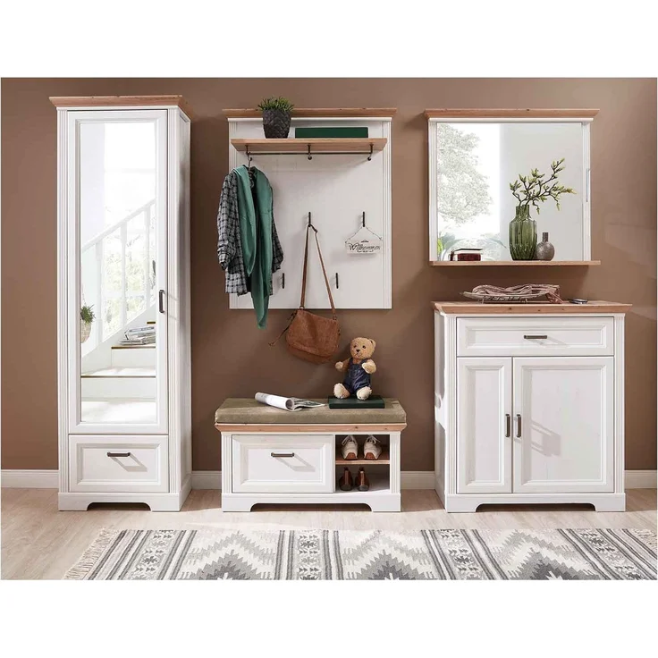 Schuhschrank Jena / Jasmin, Holzwerkstoff, Weiß, Holzfarben, 93 x 102 x 41 cm – Bild 4