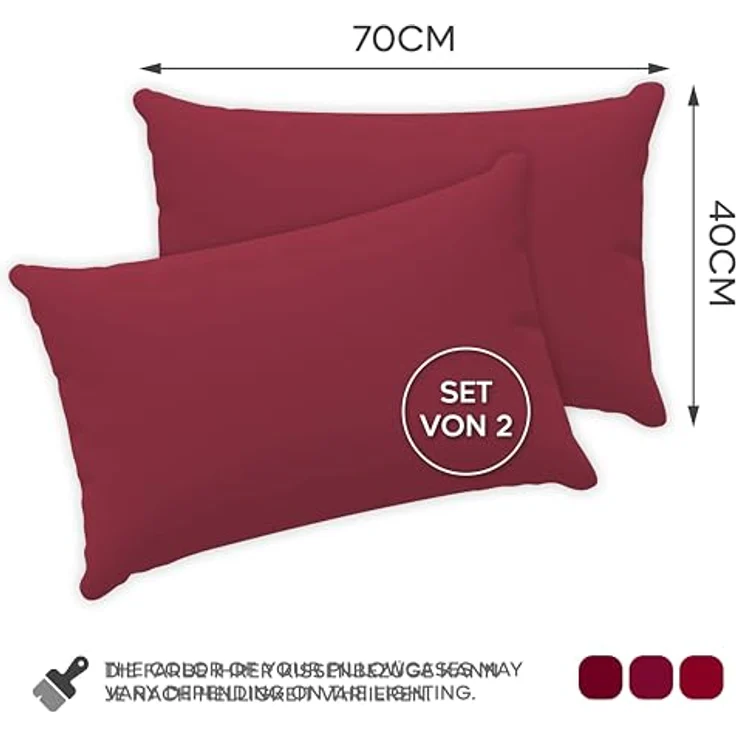 Twinzen® Kissenbezug 40x70 (2er-Set) - 100% Jersey Baumwolle 150 GSM Kissenbezüge - Burgunderrot - Für Kissenbezüge 40x70 cm - Kissenhülle - Kissenbezug mit Reißverschluss - Oeko-Tex Zertifiziert – Bild 2