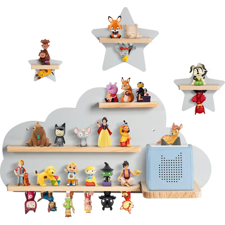 Todeco Tonie-Regal für Toniebox Hörfiguren, Magnetische Aufbewahrung für 20-25 Tonie, Perfekte Tonie Aufbewahrung im Kinderzimmer für Mädchen & Jungen, Graue Wolke und Stern – Bild 2