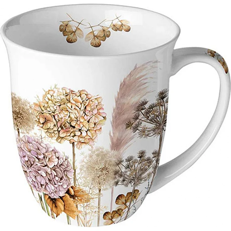 Ambiente Kaffeetasse Tee Tasse Henkelbecher 0,4 l Serie dried flowers Trockenblumen Gräser Fine Bone China Porzellan