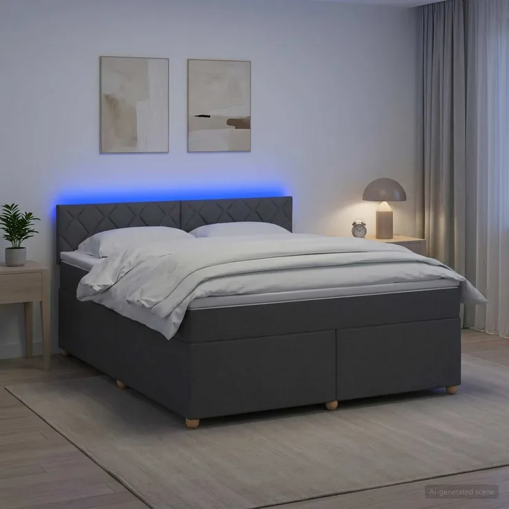 vidaXL Boxspringbett mit Matratze Dunkelgrau 160 x 200 cm Stoff 3452465