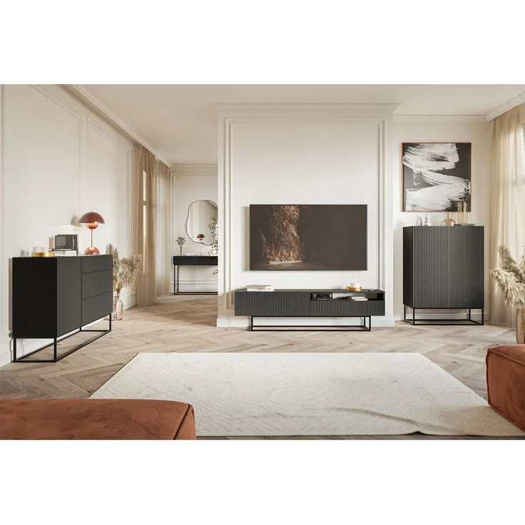 Selsey 'Veldio' Nachttisch mit Schublade, schwarz mit Metallgestell, ca. 44 x 50 x 36 cm – Bild 6