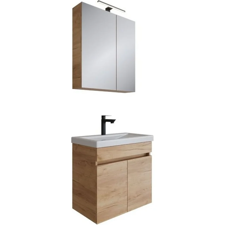 Planetmöbel Badmöbel-Set Badmöbel Set - Waschtisch mit Spiegelschrank 63 cm, (Waschbecken mit Unterschrank, 3-St, Spiegelschrank Bad mit Beleuchtung) – Bild 4