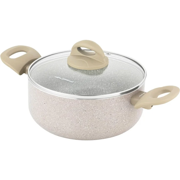FLORINA Aluminiumtopf ISLA 2,4L I 20 cm I Aluminium Kochtopf mit Antihaftbeschichtung | Schnelles und gleichmäßiges Erhitzen | Soft-Touch-Griffe | Ästhetisches Design, Grau