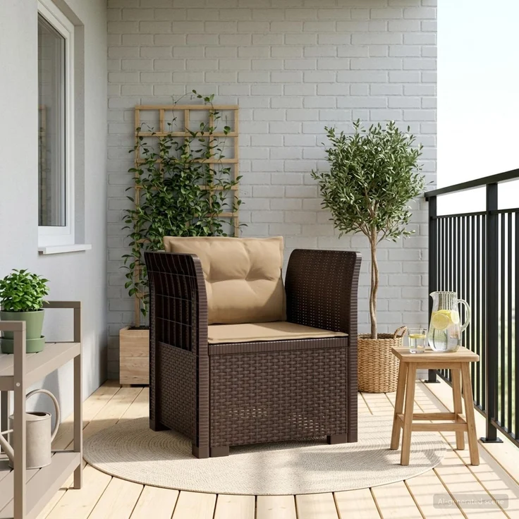 vidaXL 1-Sitzer Sessel mit Kissen Rattan-Look PP Braun 8011874 – Bild 1
