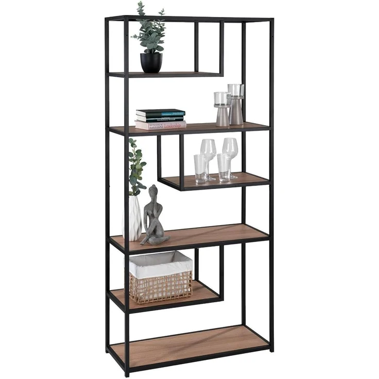 Regal Delia / 300.001753, Holzwerkstoff, Stahl, Schwarz, Holzfarben, 80 x 180 x 34 cm – Bild 6