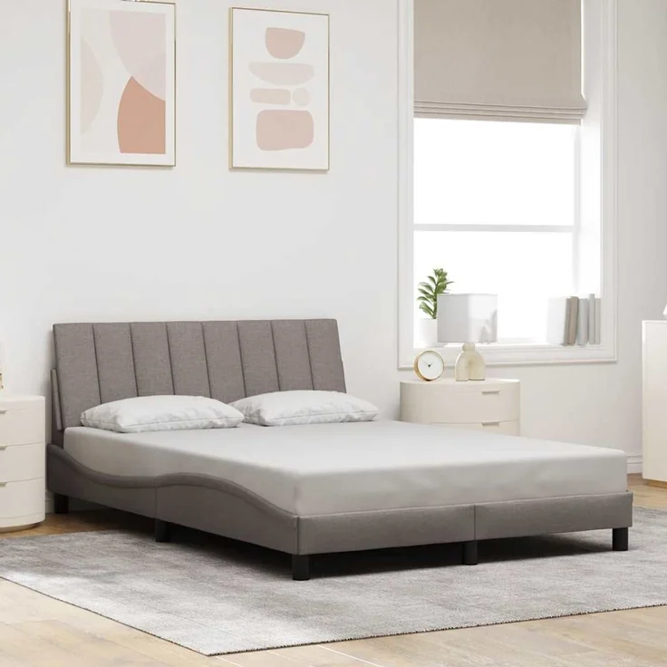 Doppelbett, Bettgestell Modernen ohne Matratze Taupe 140x200 cm Stoff d2659e – Bild 2