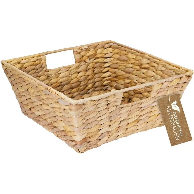 HMF Geschenketeller geflochten eckig 30 cm aus Wasserhyazinthe Flechtkorb