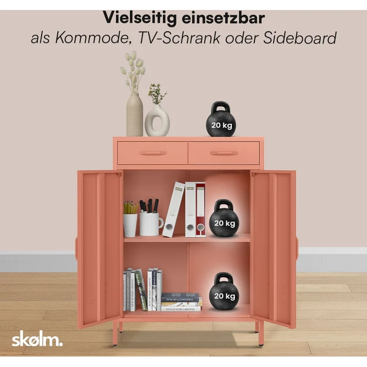 skølm 'Atria' Metallkommode, terrakotta, 110x38x80 cm, mit 2 Schubladen und 2 Fächern – Bild 6