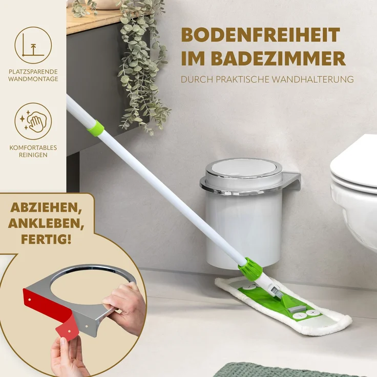 bremermann Kosmetikeimer SAVONA inkl. Wandhalterung 5,5 Liter Kunststoff, rund, hellgrau – Bild 3
