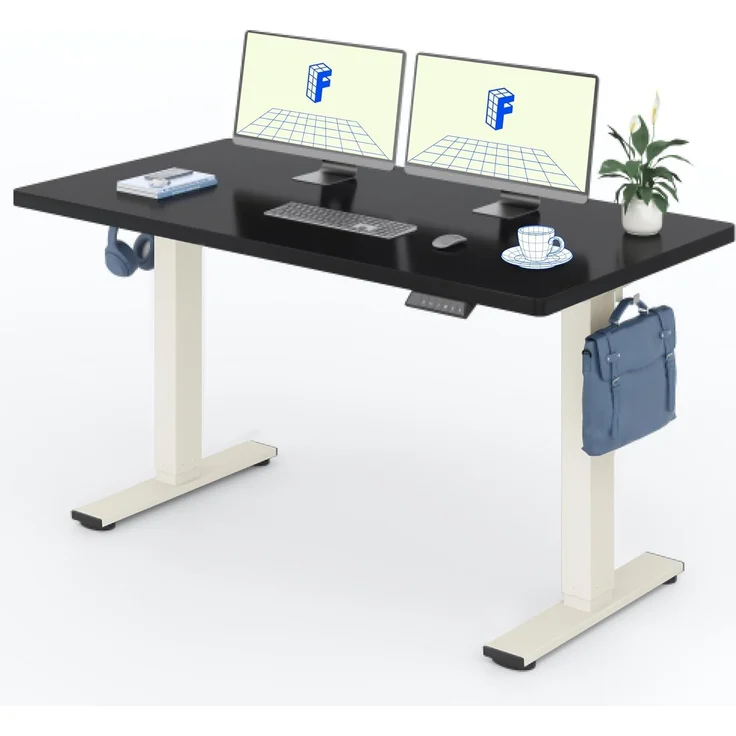 FLEXISPOT Höhenverstellbarer Schreibtisch 160×80cm, mit Haken und 25mm EINTEILIGER Tischplatte, ergonomischer Schreibtisch mit LED-Höhenanzeige und Memory-Funktion (Schwarz, Mousseweiß) – Bild 1