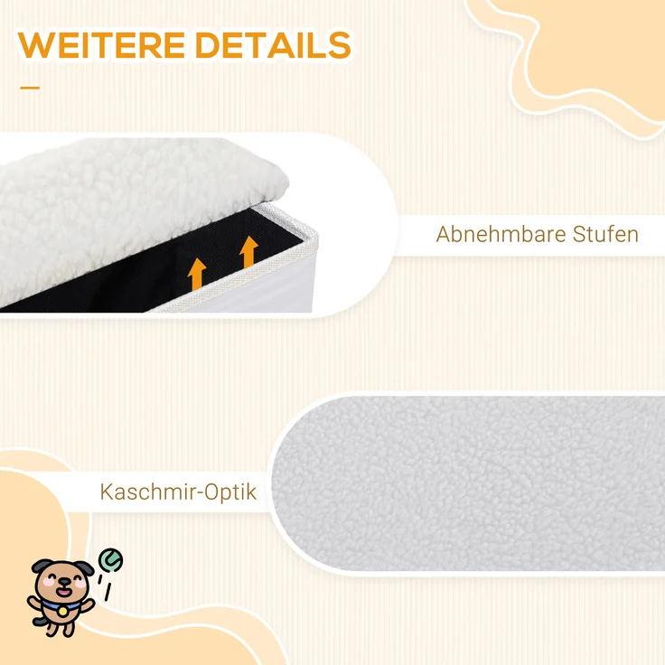 Haustiertreppe faltbar 3 Stufen mit Stauraum weich für Hunde Katzen Sofa Bett Auto,Weiß – Bild 4