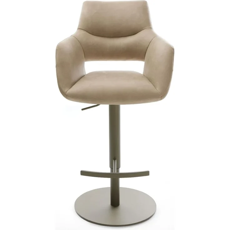 Barstuhl Yago-Flex Mikrofaser Beige Vintage Drehfuß höhenverstellbar Metall Titanfarben Taschenfederkern – Bild 3