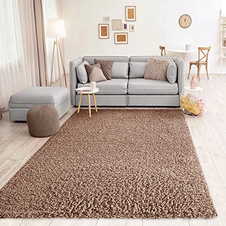 VIMODA Prime Shaggy Teppich Hochflor Langflor Teppiche Modern Einfarbig Nougat Hellbraun, Maße:70x250 cm – Bild 2