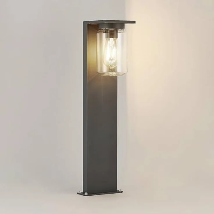 Lucande Außenleuchte Semka, spritzwassergeschützte Wegeleuchte in Schwarz aus Aluminium, 1-flammig E27, IP54 – Bild 4