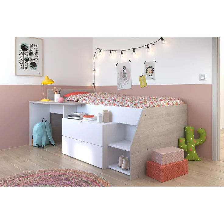 Hochbett >Milky 1< in Weiß / Grey Loft - 203x135x90cm (LxBxH) – Bild 2