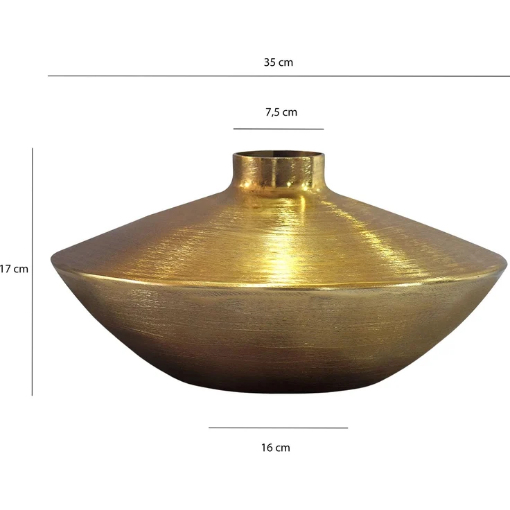 FineBuy Tischvase Aluminium 35cm - Dekovase rund - Metall Vase modern - Wohnzimmer Deko Alu - Design Vase flach Tisch Dekoration - Pflanzgefäß Handmade – Bild 3