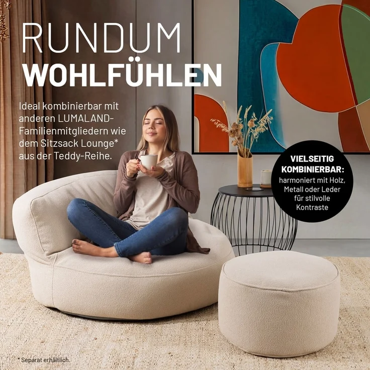 Lumaland Pouf Sitzsack Pouf Teddy 50L, Indoor-Bezug - weich waschbar - perfekt fürs moderne Zuhause – Bild 3