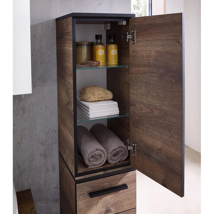 Pelipal Badezimmerschrank Quickset 374 in Eiche Ribbeck quer Nachbildung, 30 cm breit | Halbhoher Midischrank mit 2 Türen, 1 Schubkasten und 3 Einlegeböden – Bild 2