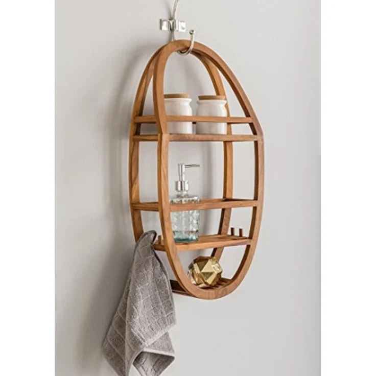 Destiny Duschablage SPA & LIVING, Wandregal, 2 Ablagefächer, oval 33x12,5x62cm, Teak – Bild 1