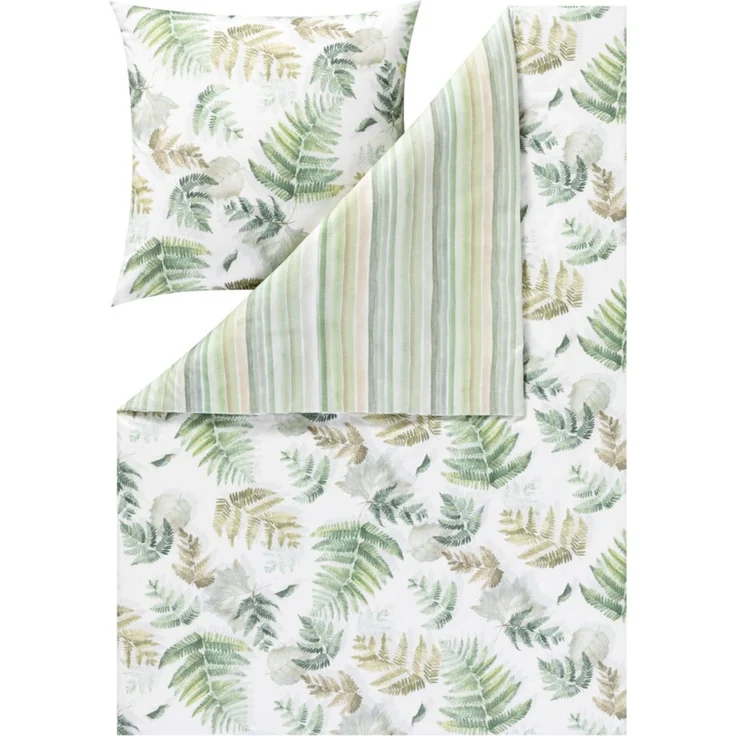 Estella Kuschel Flanell Bettwäsche 155x220 Fern Leaves Blätter Wende grün 4469-530 – Bild 2