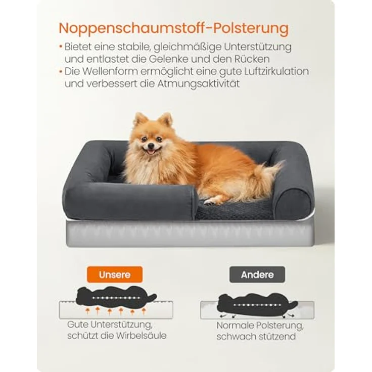 Feandrea Orthopädisches Hundebett, Hundekissen, Hundekorb, weiche Polsterung, Hundesofa, erhöhte Ränder, Bezug abnehmbar und waschbar, 76 x 51 x 18 cm, rutschfeste Unterseite, dunkelgrau PGW074G01 – Bild 4