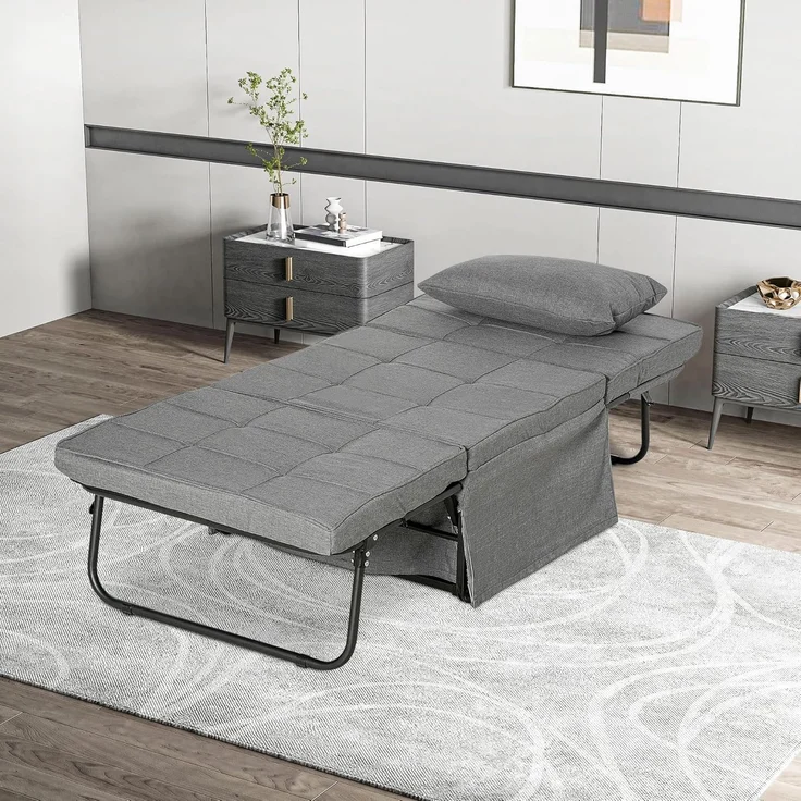 HOMCOM Gästebett 4-in-1 Einzelbett Klappbett klappbare Reisebett Ottomane mit Matratze (5-Stufen Höhenverstellbar, 1-St, mit stabilem Stahlrahmen) Grau, 188 x 75 x 38 cm – Bild 4
