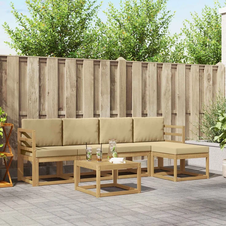 vidaXL Outdoor-Sofagarnitur 6 stk. 5-Sitzer Weiß und Beige 3387512 – Bild 1