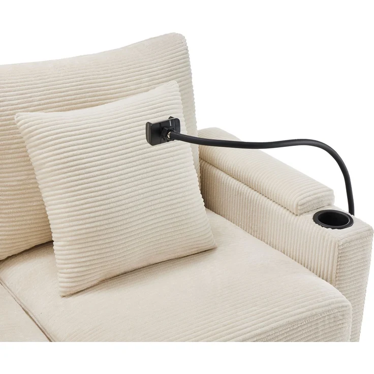 DESVIAE Sofa mit beweglichem Hocker und USB-Anschluss 213,5x87x139 cm Cord Beige – Bild 9