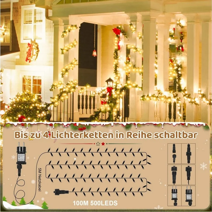 SERBASIC LED-Lichterkette Weihnachtsbaum,Weihnachtsbeleuchtung mit Timer 8 Modi Speicherfunktion, für Tannenbaum Garten Außen Innen Weihnachtsdeko – Bild 2