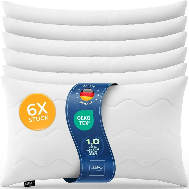 LILENO HOME Allergiker Kopfkissen 40x80 (6er Set) – 95°C waschbar, Oeko-Tex & Made in DE – Kissen 40x80 anpassbar für himmlischen Schlaf – Haut schmeichelndes & geruchsfreies Pillow – Bild 1