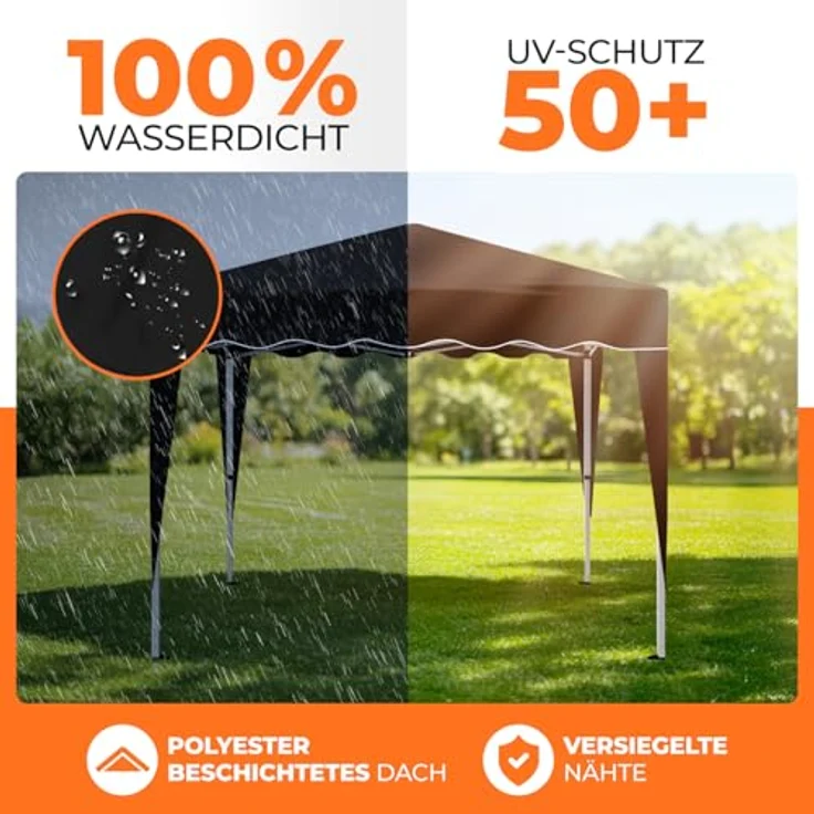 Faltpavillon 3x3 m - wasserdicht - mit 4 Seitenteilen, schwarz – Bild 4