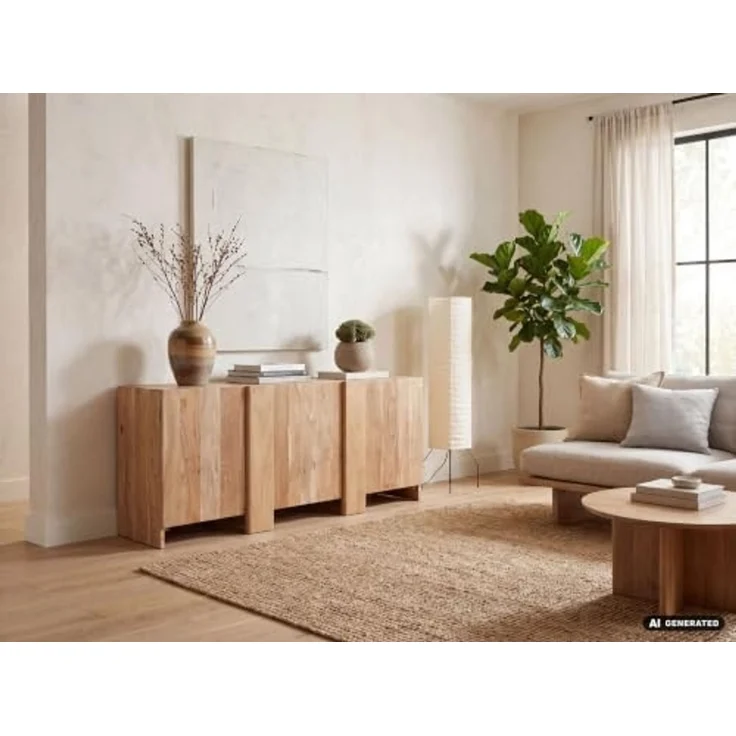 FINEBUY Sideboard FB119495 Anrichte 165cm Wohnzimmer Schrank Esszimmer Groß Modern (Massive Kommode aus Akazienholz mit 3 Türen), Braune Holzkommode mit 6 Fächern Handmade – Bild 6